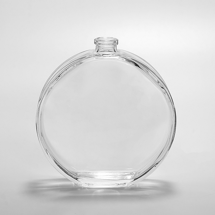 100 ml crimp neck 15 mm flat and round shape perfume glass bottle JRP003