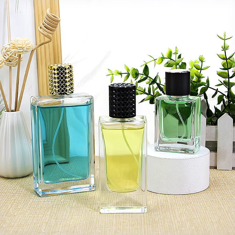 100ml crimp neck 15mm flat square shape perfume glass bottle JRP009