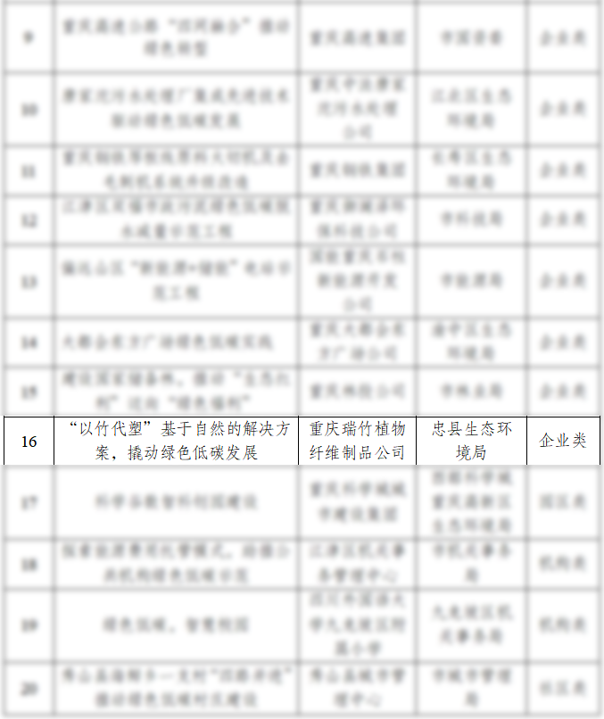 重庆瑞竹植物纤维制品有限公司入选重庆市 2024 年度绿色低碳典型案例