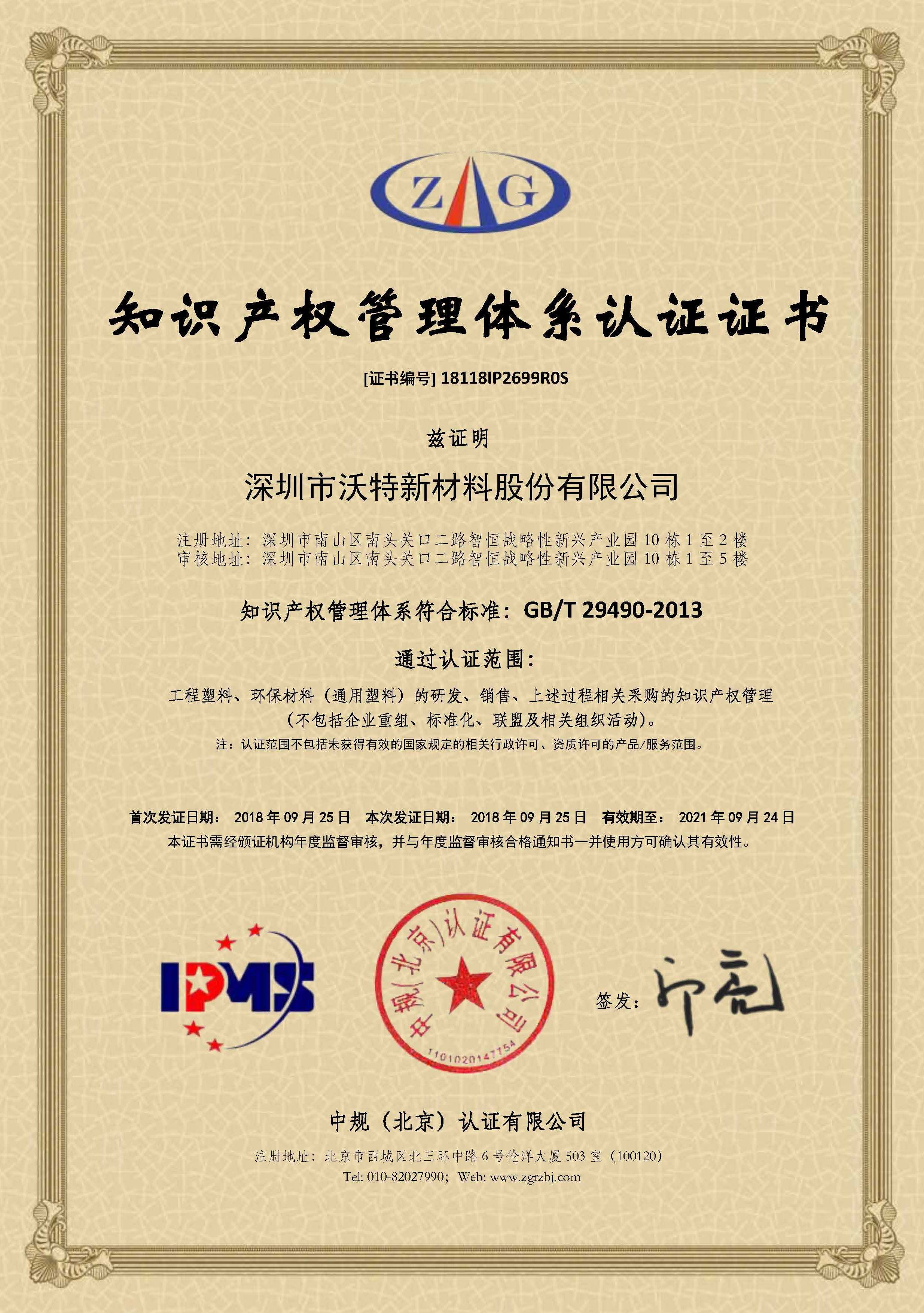 Intellectual Property Management System Certification