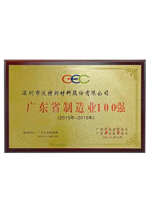 Top 100 Manufacturing Enterprises in Guangdong Province