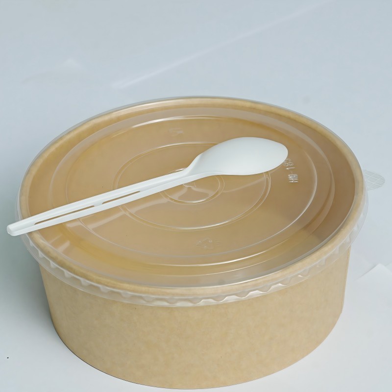 Disposable Take away Kraft Paper Salad Bowl with PET Lid Kraft Paper Bowl