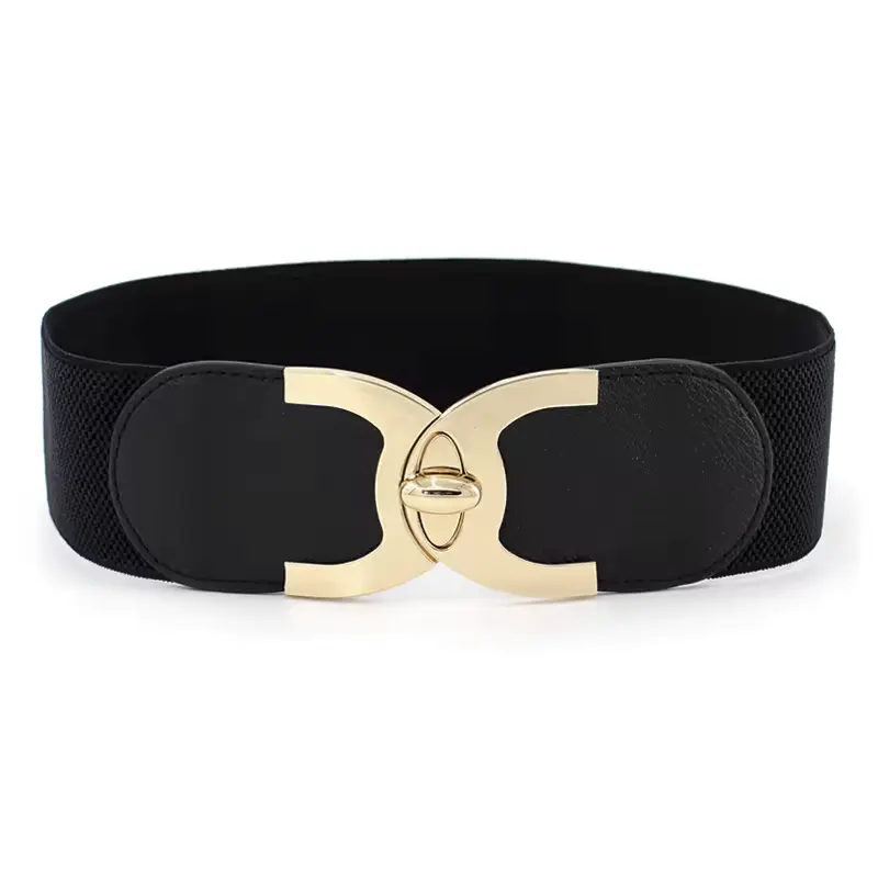 Belt Elastic Women's Fashion Double GG Buckle Elastic Dress Wide Belt