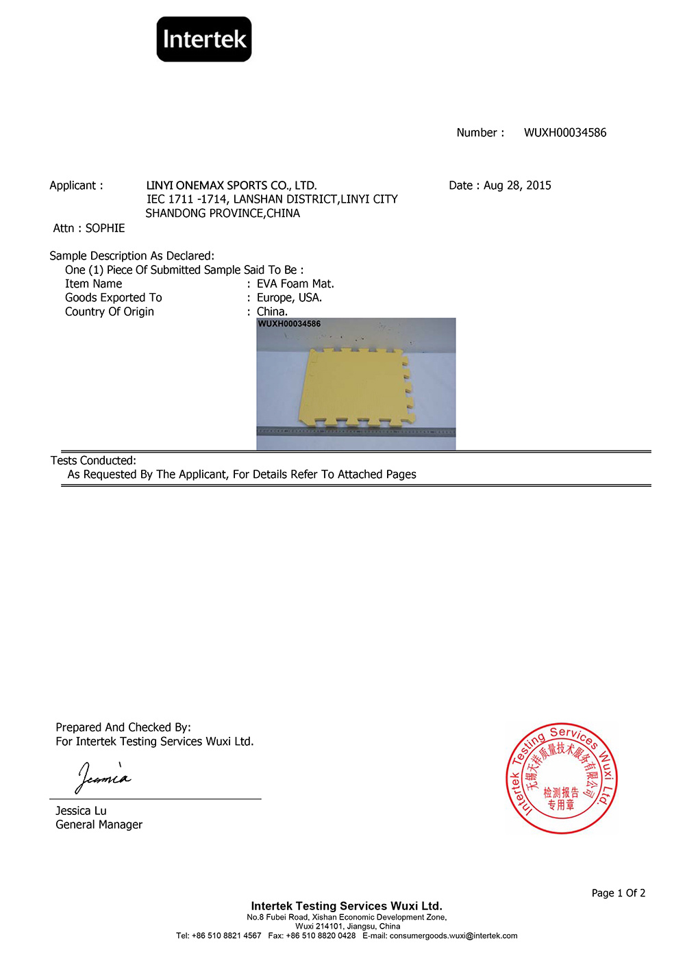 FORMAMIDE TEST REPORT FORMAMIDE TEST REPORT