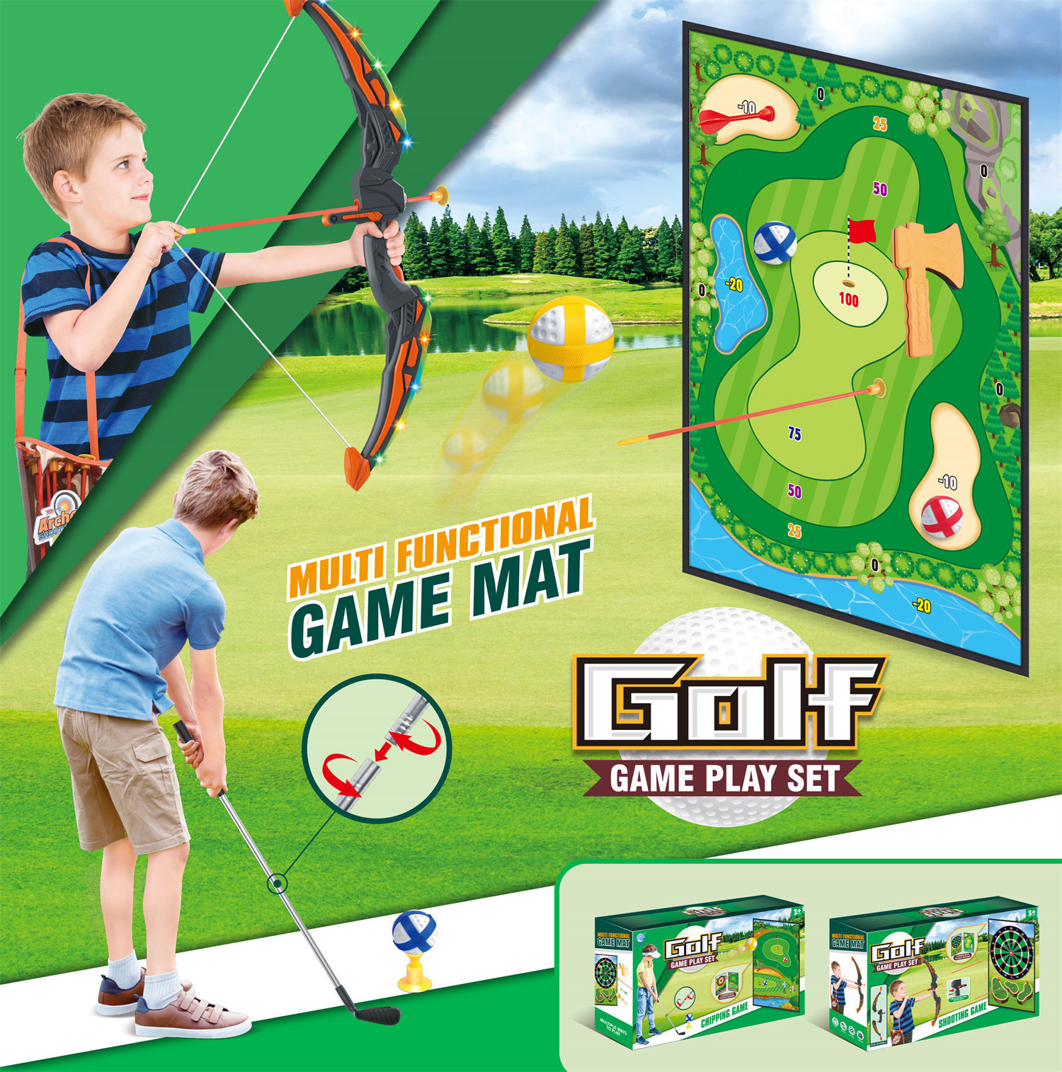 7888-36A Ensemble de golf double face à l'arc et à la flèche