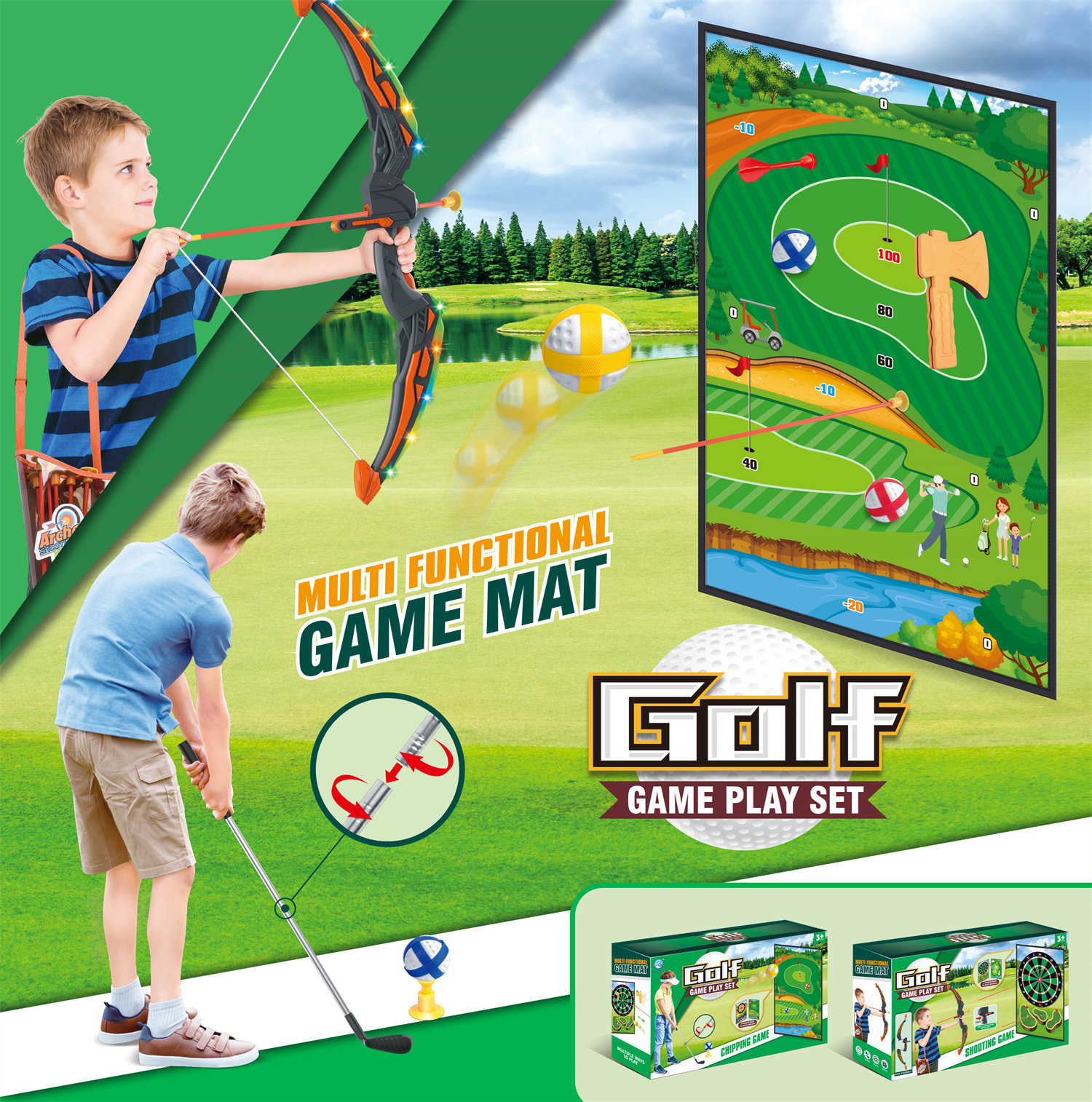 7888-36B Ensemble de golf à double face avec arc et flèche