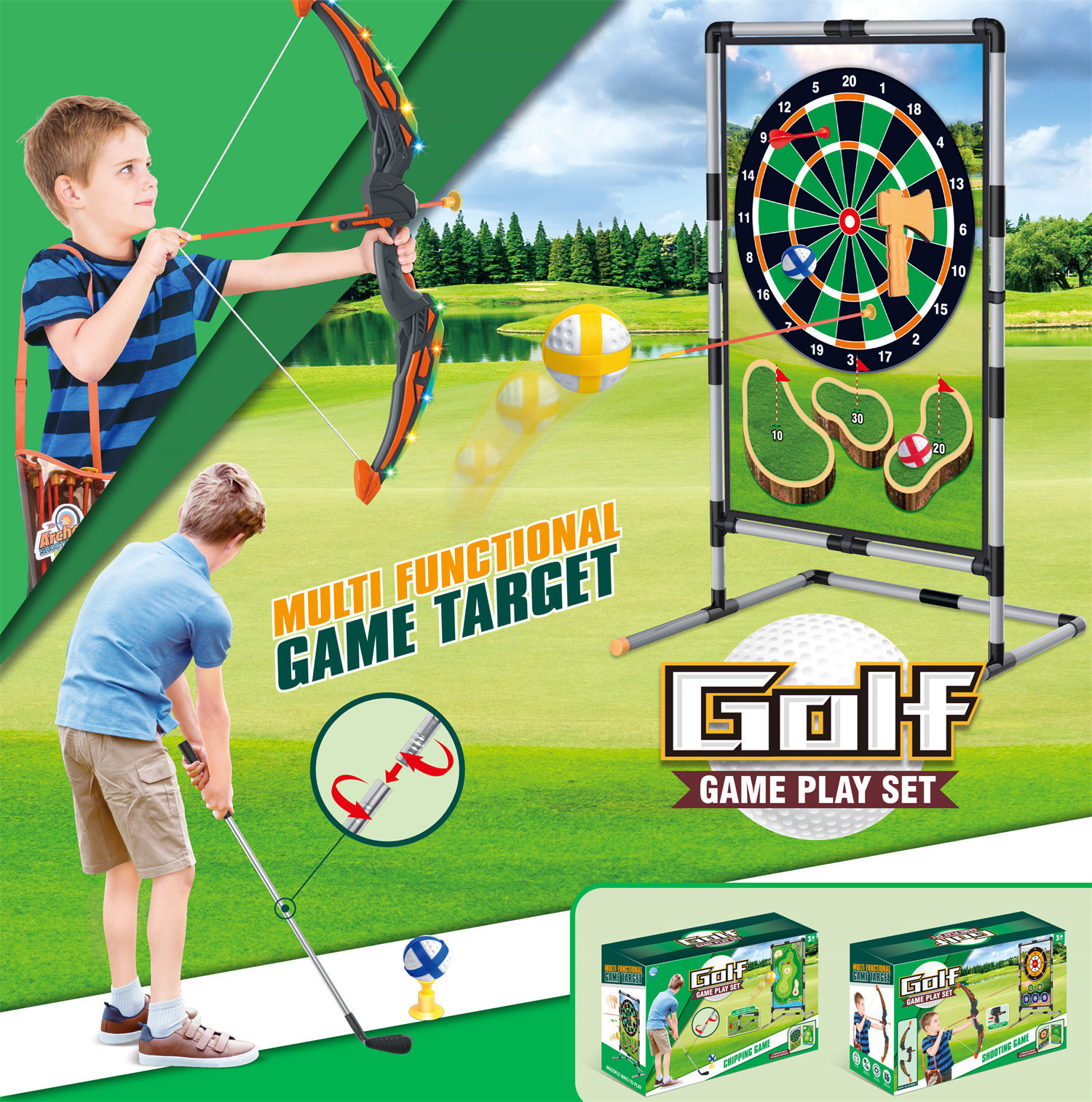 7888-35A Bow & Flèche Double face Golf Set (avec rack)