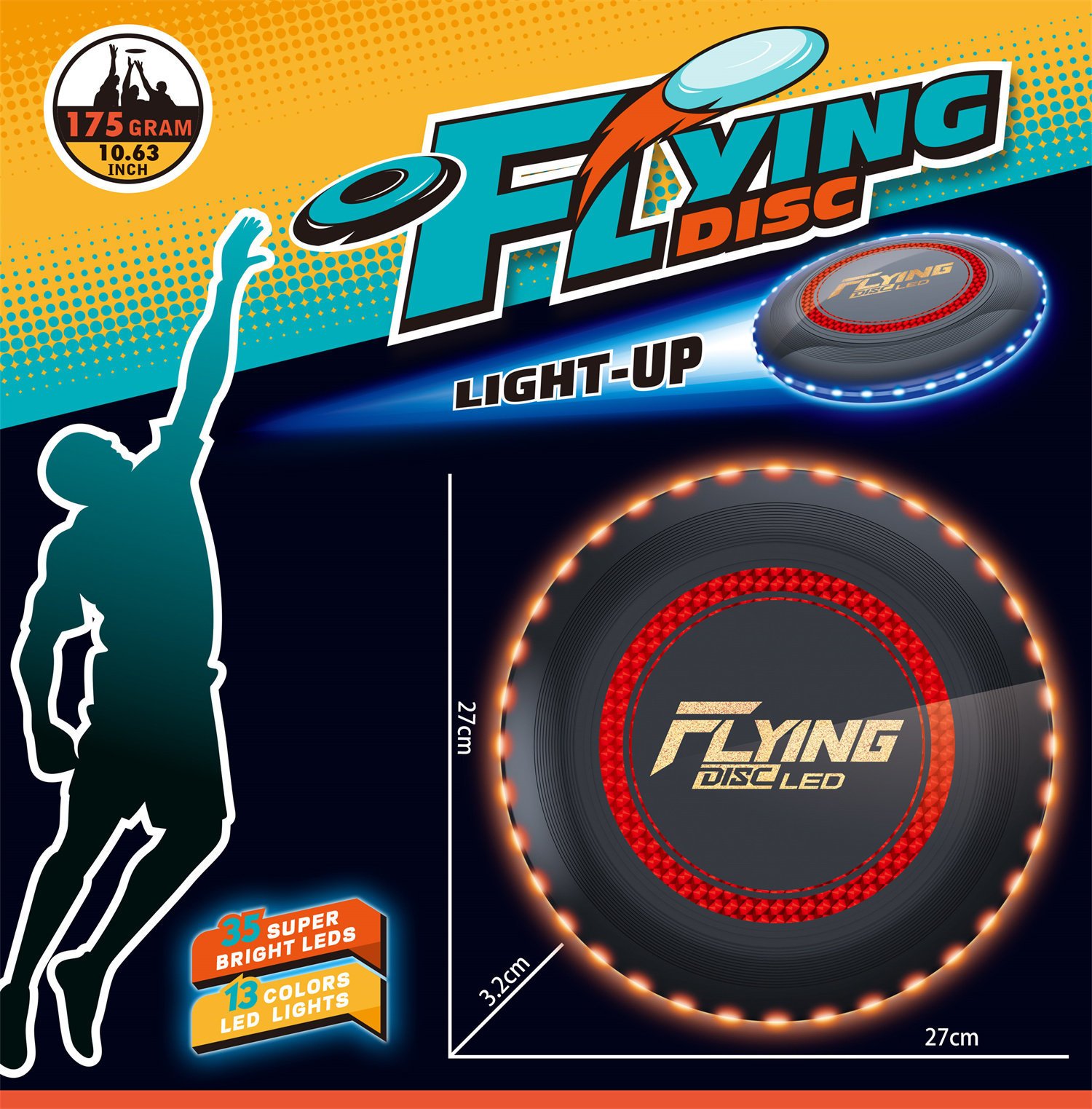 9888-33A Lámina 27CM frisbee luminoso (Negro)