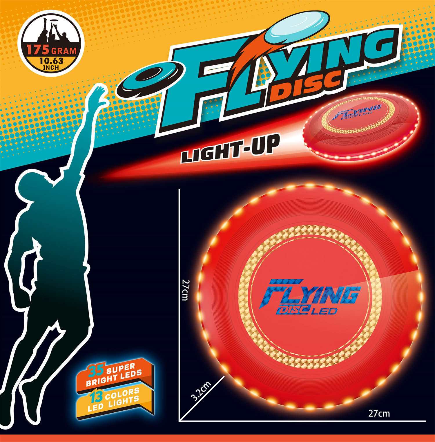 9888-33C Feuille frisbee lumineux 27CM (rouge)