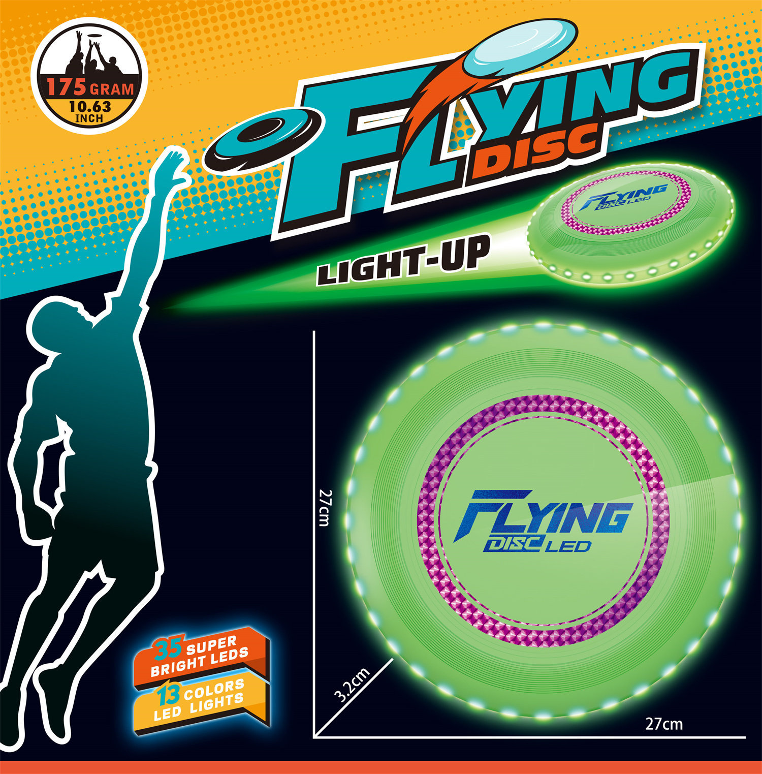 9888-33D Feuille 27CM lumineux frisbee (Vert)