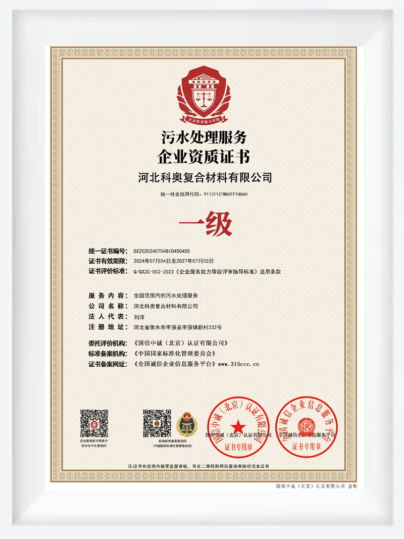 Sewage treatment service enterprise qualification certificate level Sewage treatment service enterprise qualification certificate level
