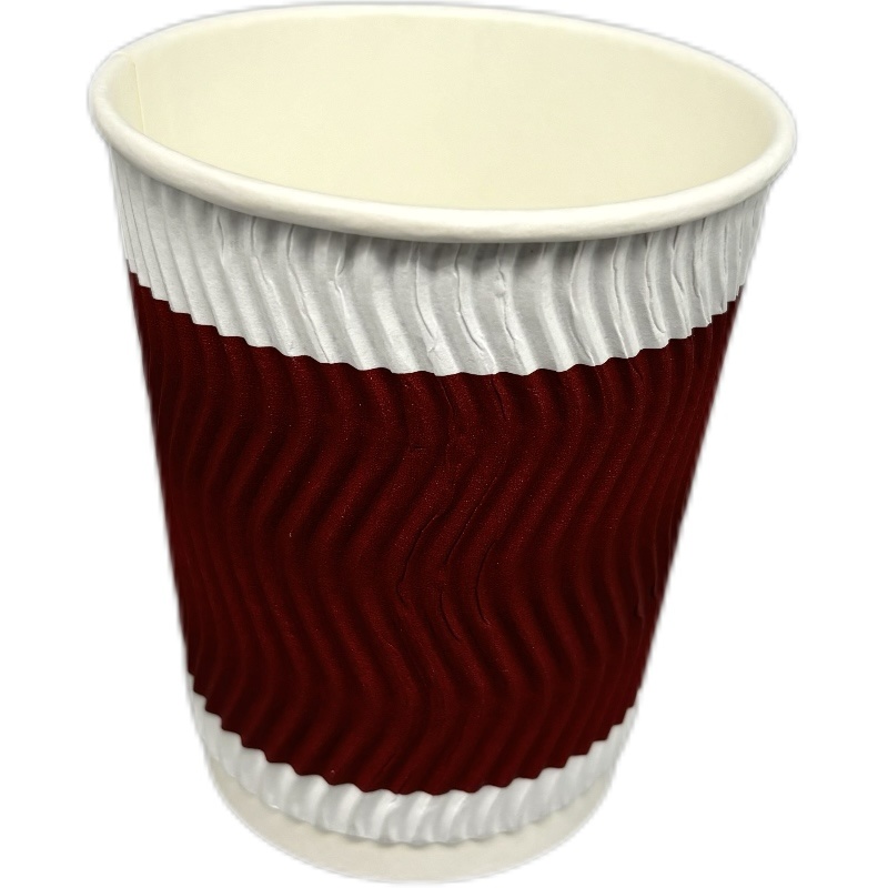 Insulation Disposable 8Oz Ripple Wall Paper Cup Hot Beverage Coffee Drinking Paper Cup with Lids