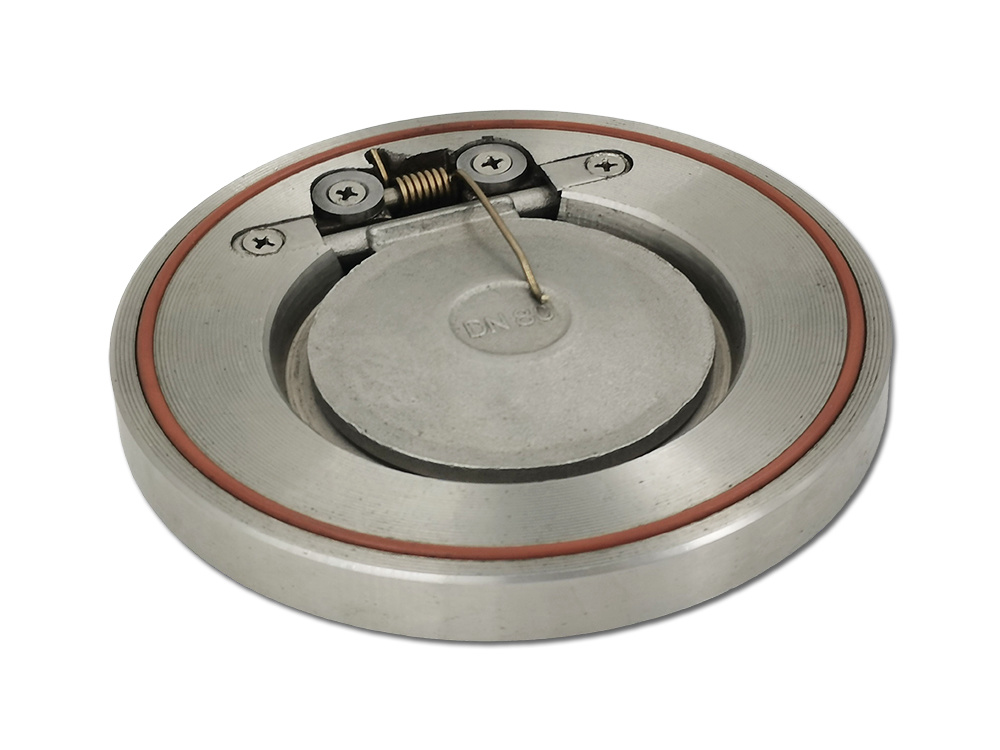 Thin single disc swing check valve with spring