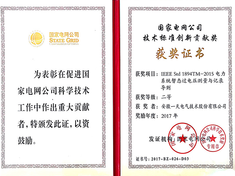 國網公司技術創新標準貢獻獎 國網公司技術創新標準貢獻獎