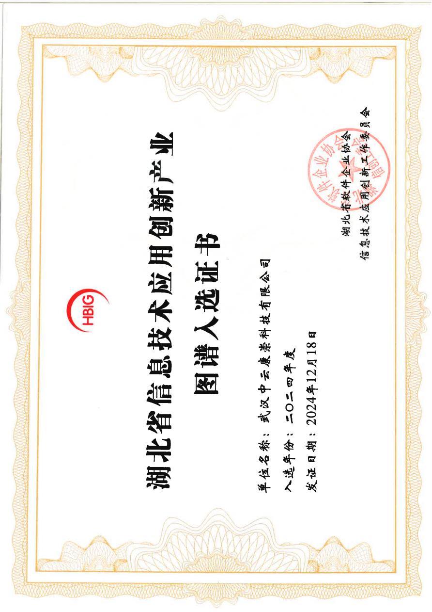 湖北省信息技术应用创新产业图谱入选证书