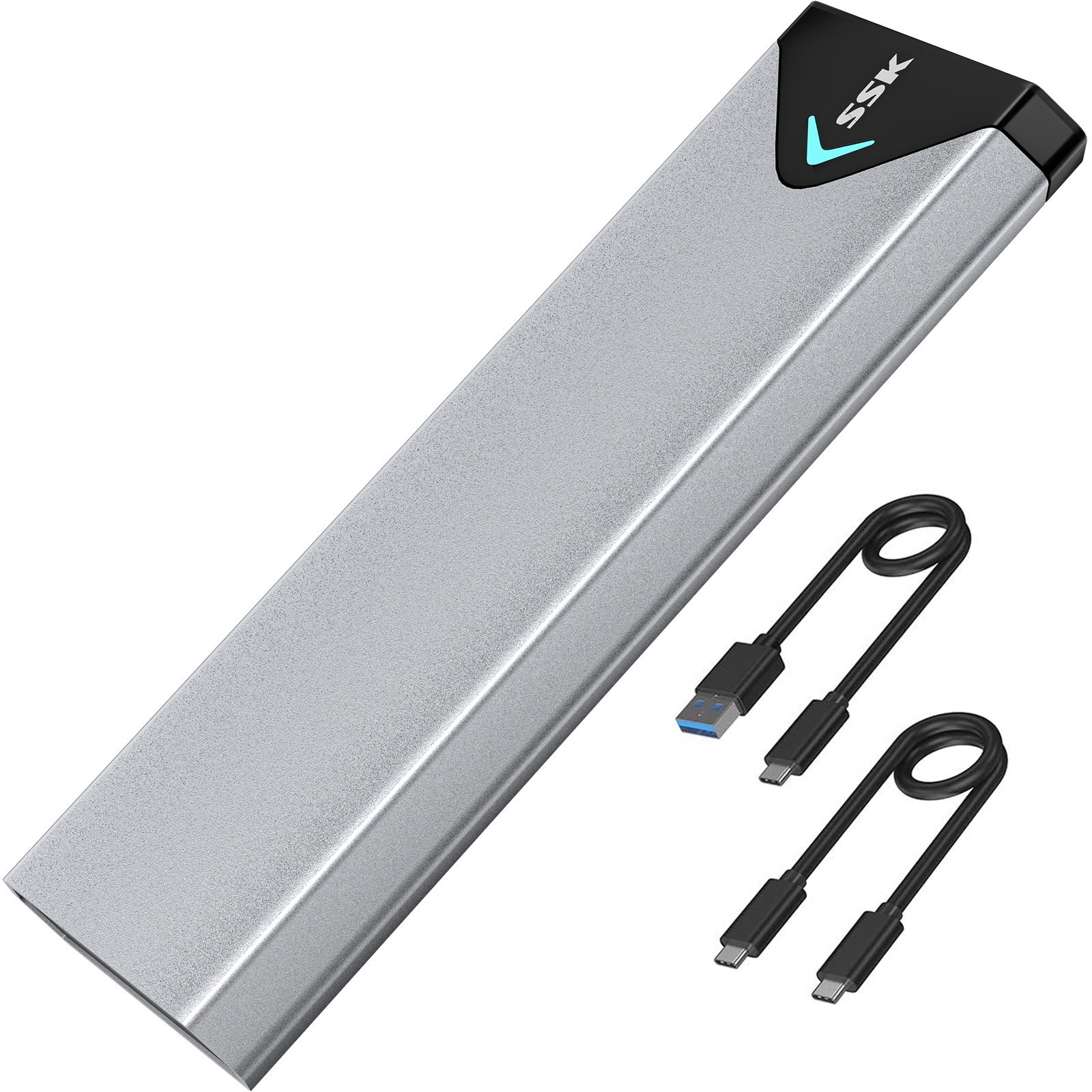 SSK M.2 NVME SATA SSD Enclosure Adapter, USB 3.2 Gen 2 (10 Gbps) to NVME PCI-E SATA M-Key/(B+M) Key Solid State Drive External Enclosure Aluminum Support UASP Trim for SSDs 2242/2260/2280-SHE-C325 Pro