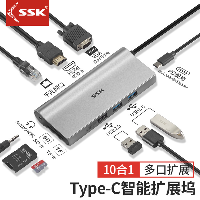 SSK飚王TYPE C十合一扩展坞