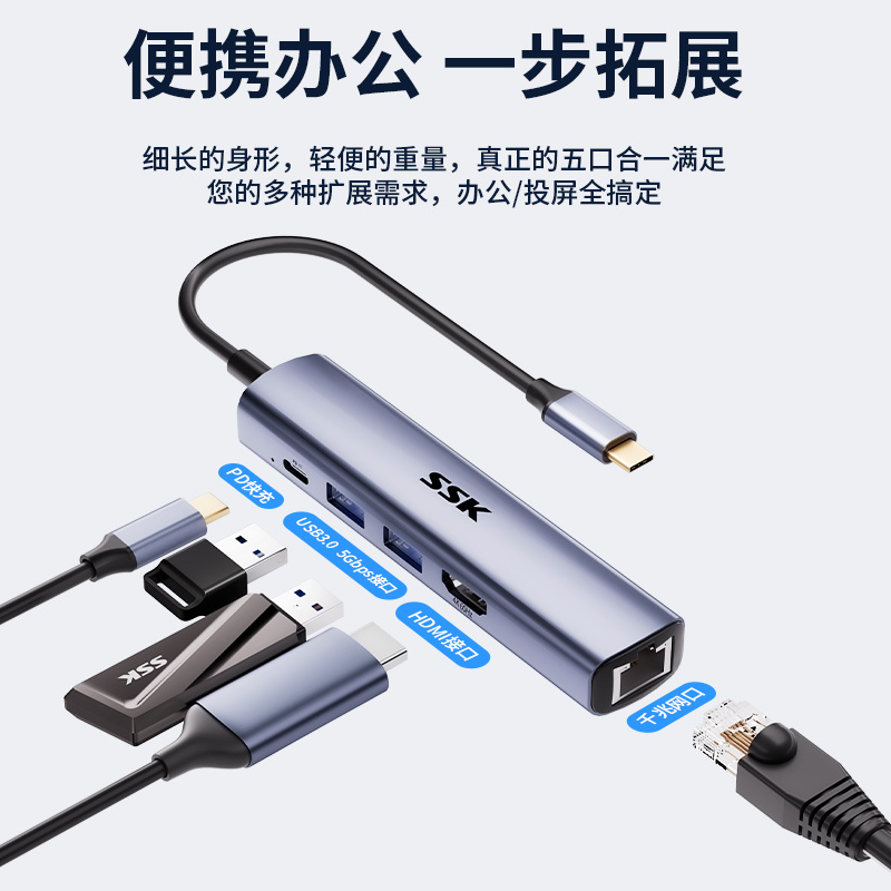 SSK飚王TYPE C 五合一扩展坞4K60HZ