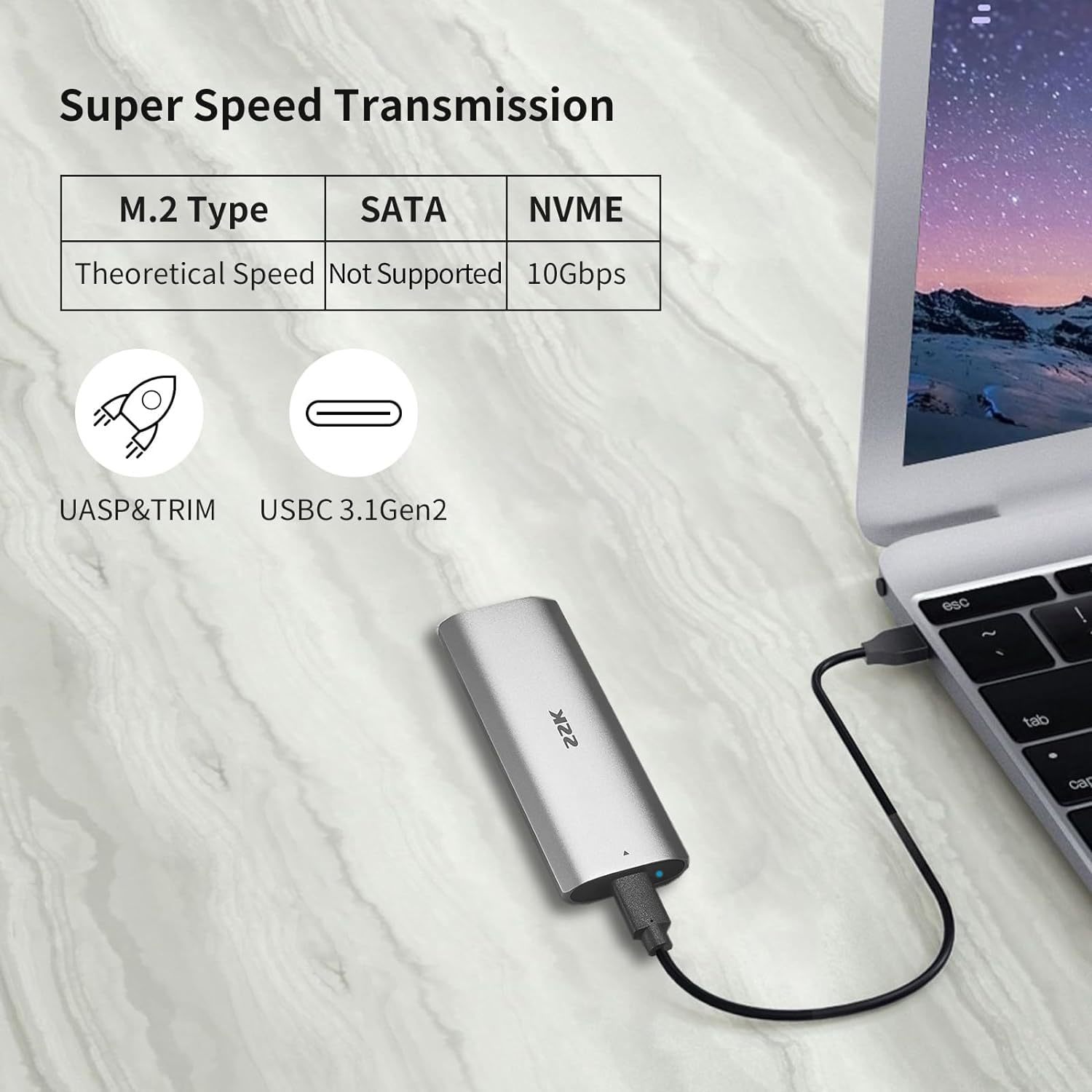 SSK Aluminum M.2 NVME SSD Enclosure-HE-C327