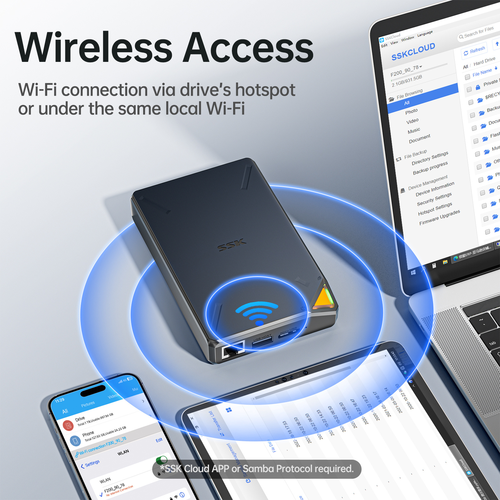 Portable NAS External Wireless Hard Drive with Own Wi-Fi