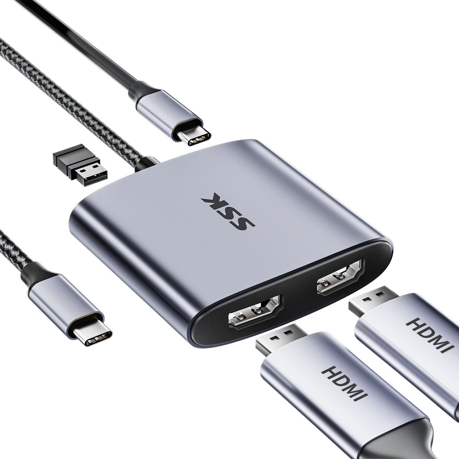SSK 4 in 1 USB C Dual HDMI Adapter -SC302