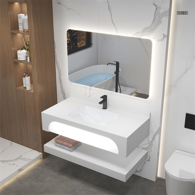 Modern Concise Mounted Carcase Bathroom Cabinet Factory Outlet Slate Rock Board Basin Bathroom Vanities