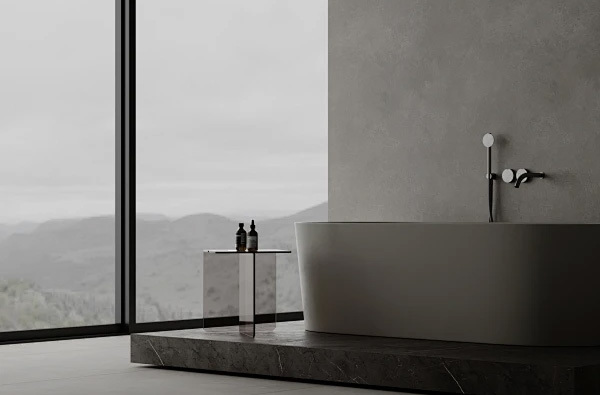 Introducing the round corner slate stone cabinet - a stylish and modern addition to any home.