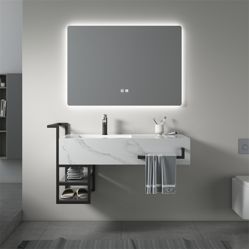 Mueble de lavabo combinado de gran tamaño para dos personas con lavabo de pizarra