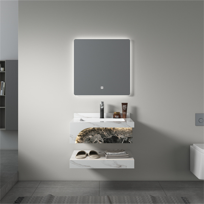 Gabinete de Doble Espejo Moderno para Lavabo de Piedra de Lujo Diseño Simple Artículos Sanitarios de Baño Lavabo de Pizarra