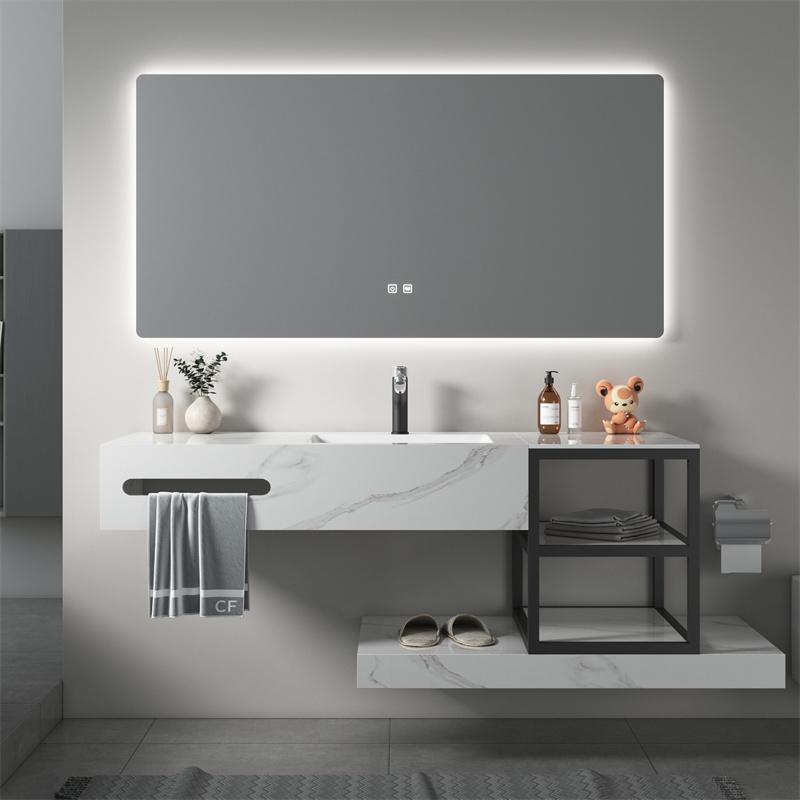 Conjunto de muebles de baño de estilo personalizado de alta calidad con lavabo y espejo de pizarra