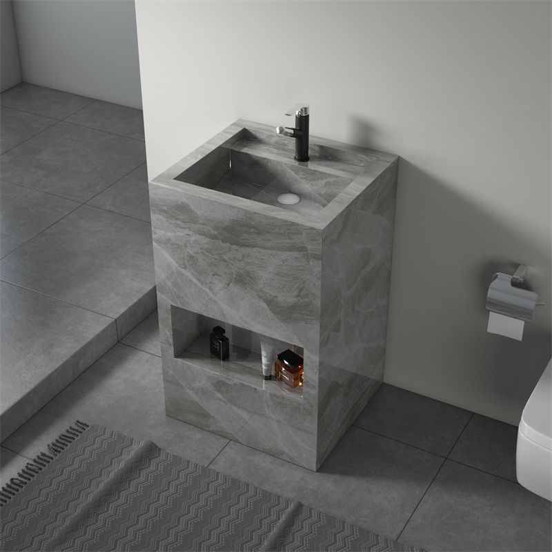 Ventas de fábrica de tocadores de baño con lavabo de cerámica, espejo LED, lavabos dobles y lavabo de pizarra.