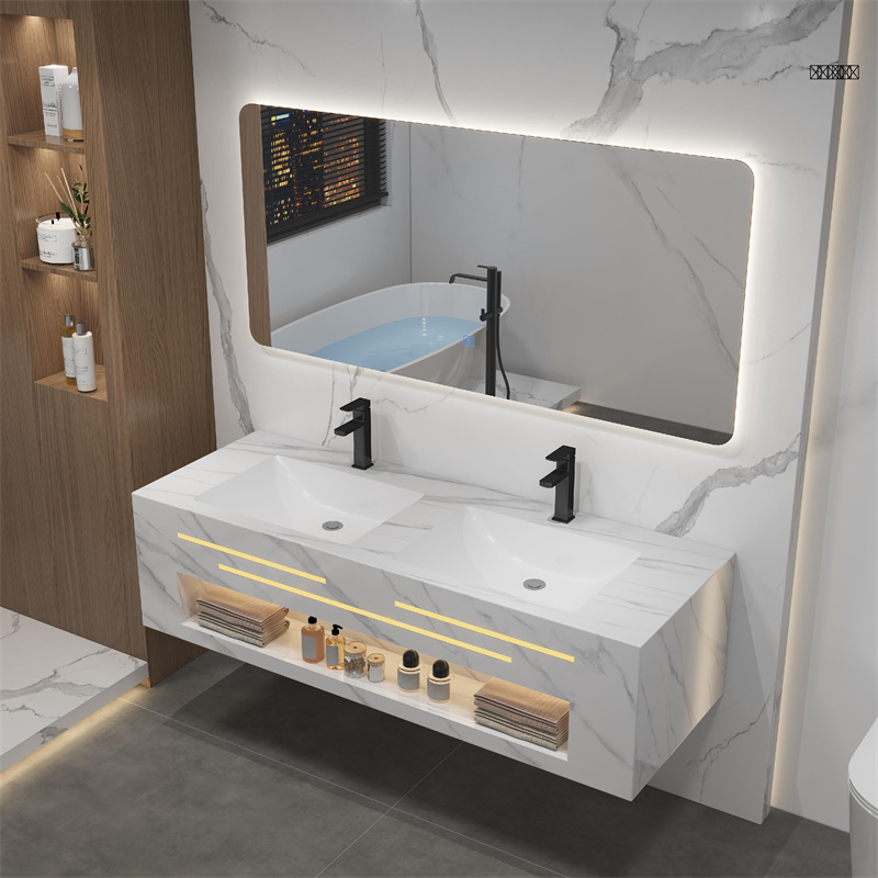 Wholesale Retail Modern Luxury Countertop Double Sinks Bathroom Vanity Slate Basin