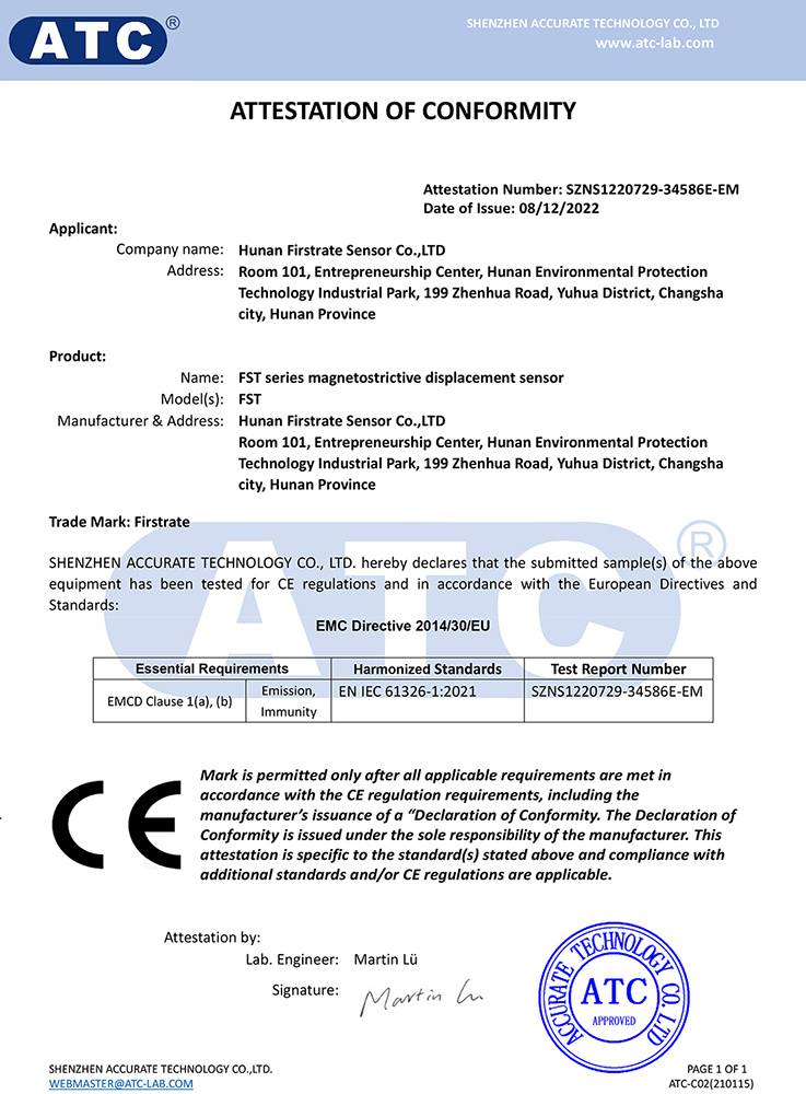 FST series magnetostrictive displacement sensor-CE