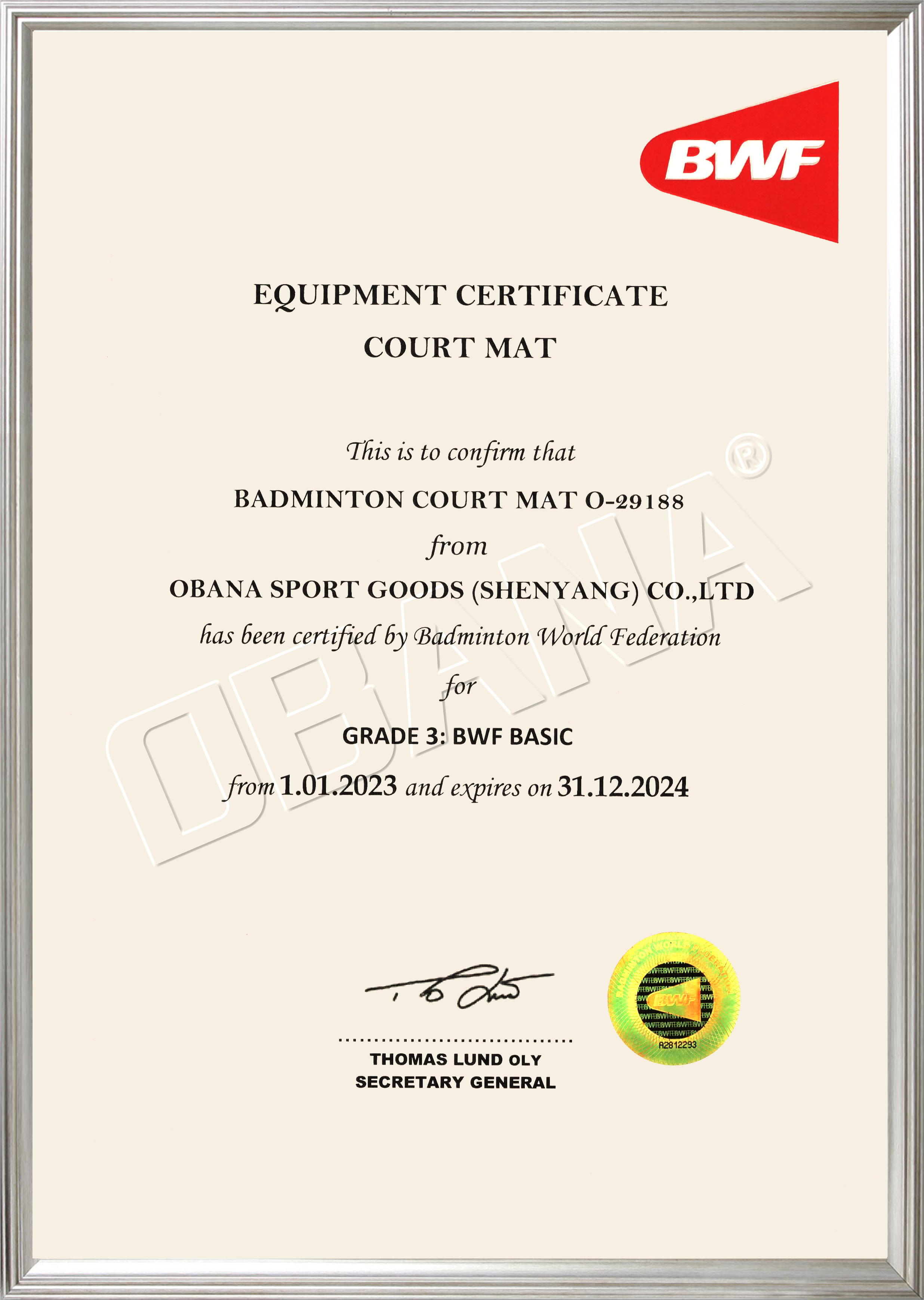 BWF Certification