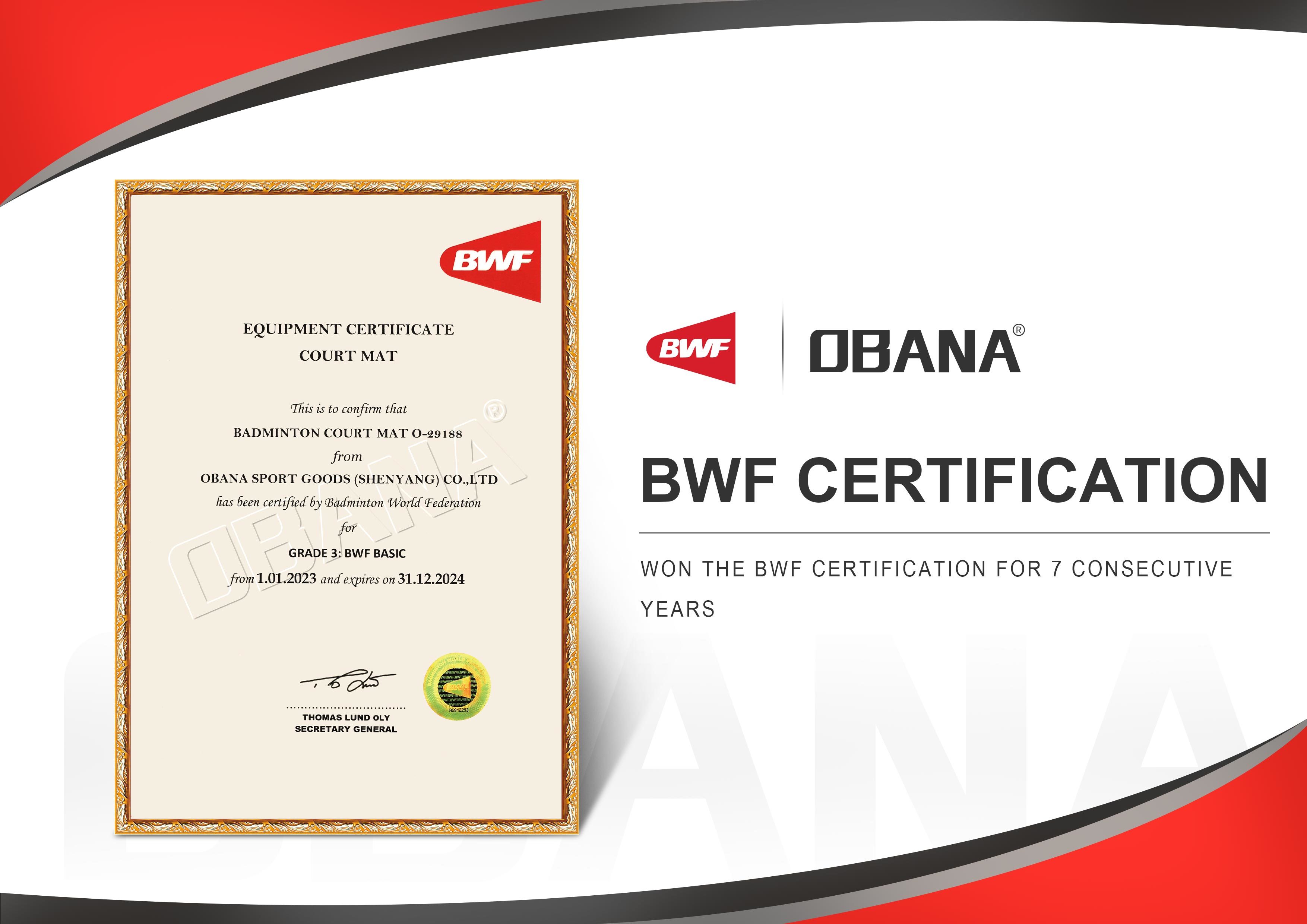 OBANA Successfully Obtained BWF Certification