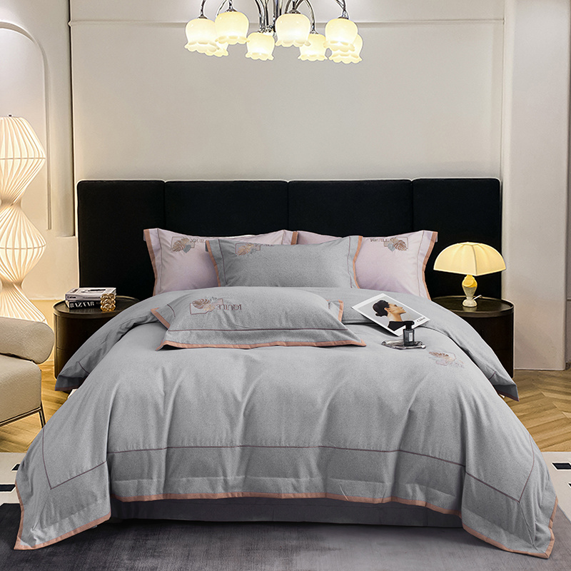 2024 New 100% Long-Staple Cotton Textured Flannel Embroidered 4-Piece Bedding Set