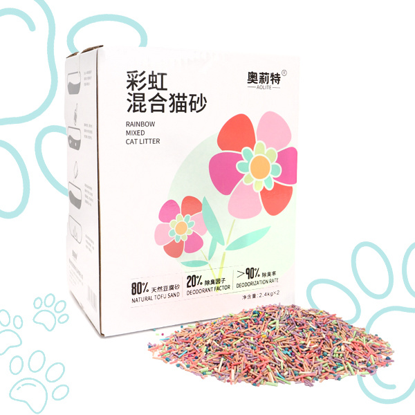 Rainbow color tofu cat litter