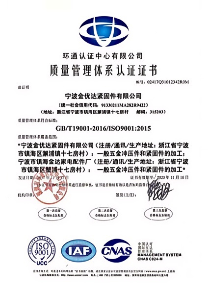 Quality Management System Certification Certificate 1