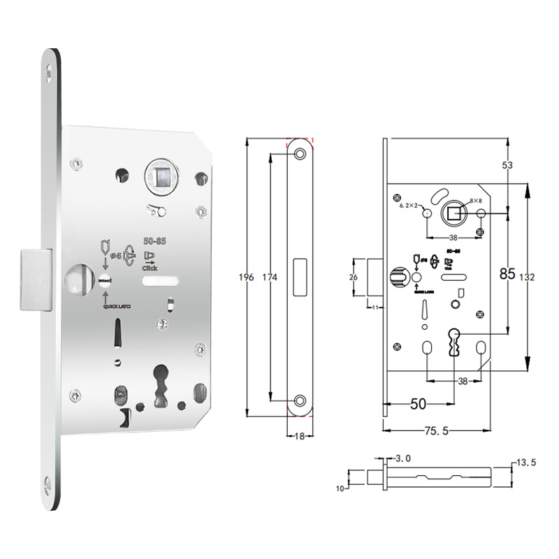 CY5085GT Silent Lock Body (Bright Chrome)