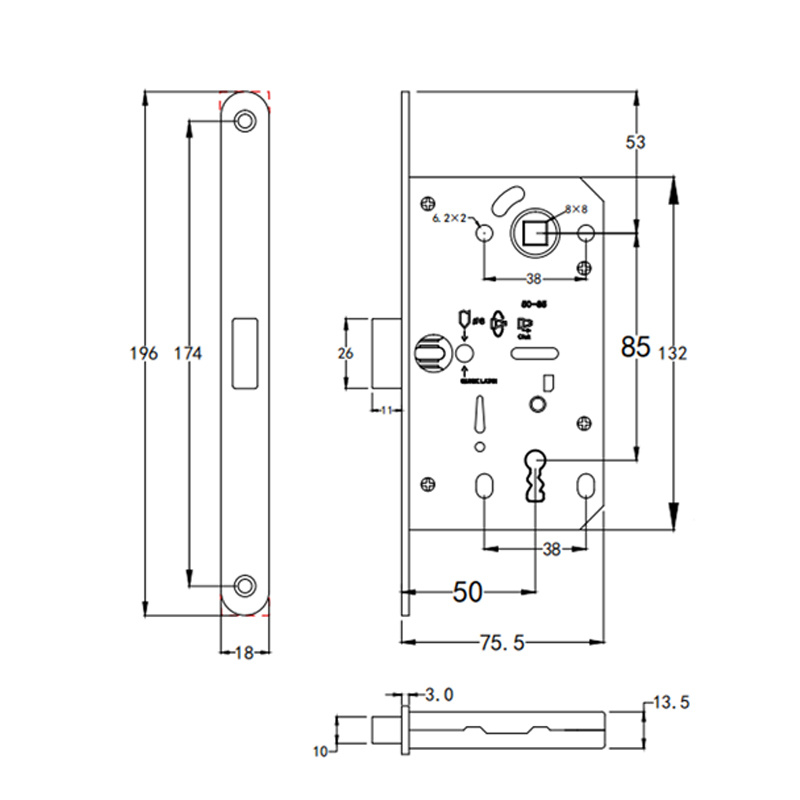 CY5085GT Silent Lock Body (Bright Chrome)