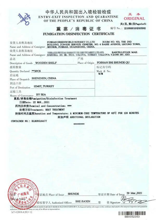 Fumigation Certificate Fumigation Certificate