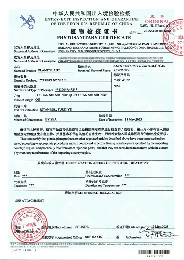 Phytosanitary Certificate Phytosanitary Certificate