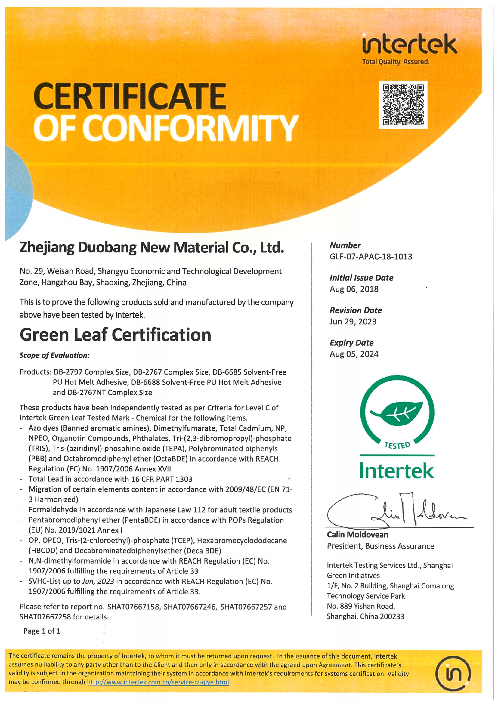 Intertek environmental protection certification