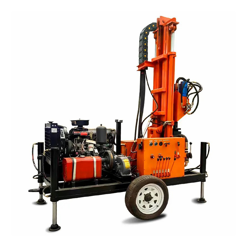 200m Crawler Diesel hydraulic pneumatic water well drilling rig with Mud pump and air compressor