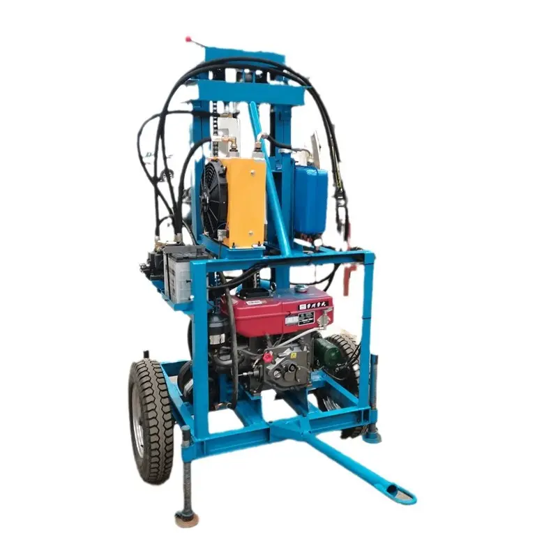 China 15HP 120m Household Farm Small Portable Wheeled Diesel Hydraulic Water Well Drilling Rig