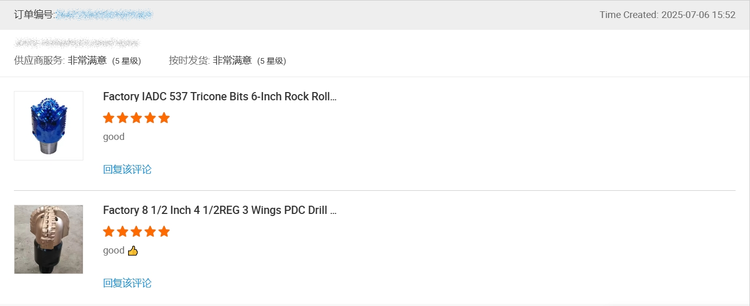 Positive reviews for PDC bits and tricone bits. Positive reviews for PDC bits and tricone bits.