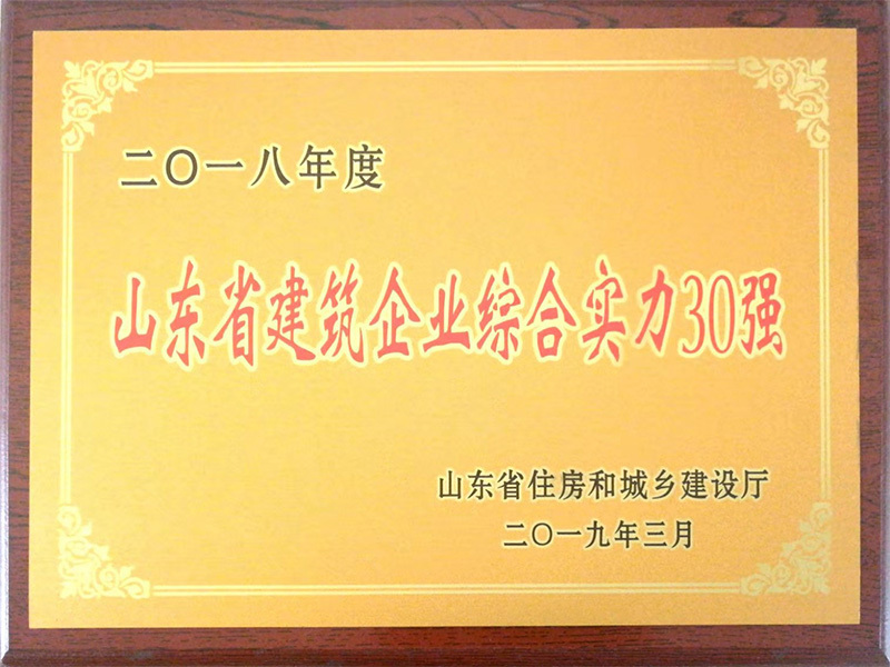 2018年度山東省建筑企業(yè)綜合實(shí)力30強(qiáng)