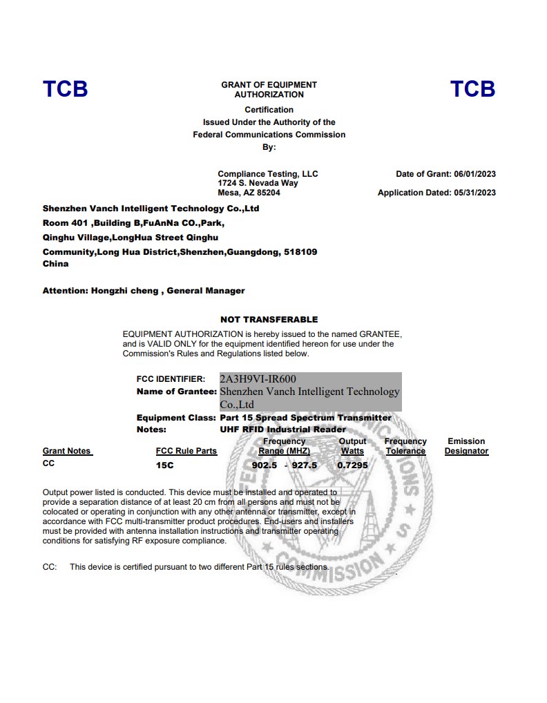 VI-IR600 FCC