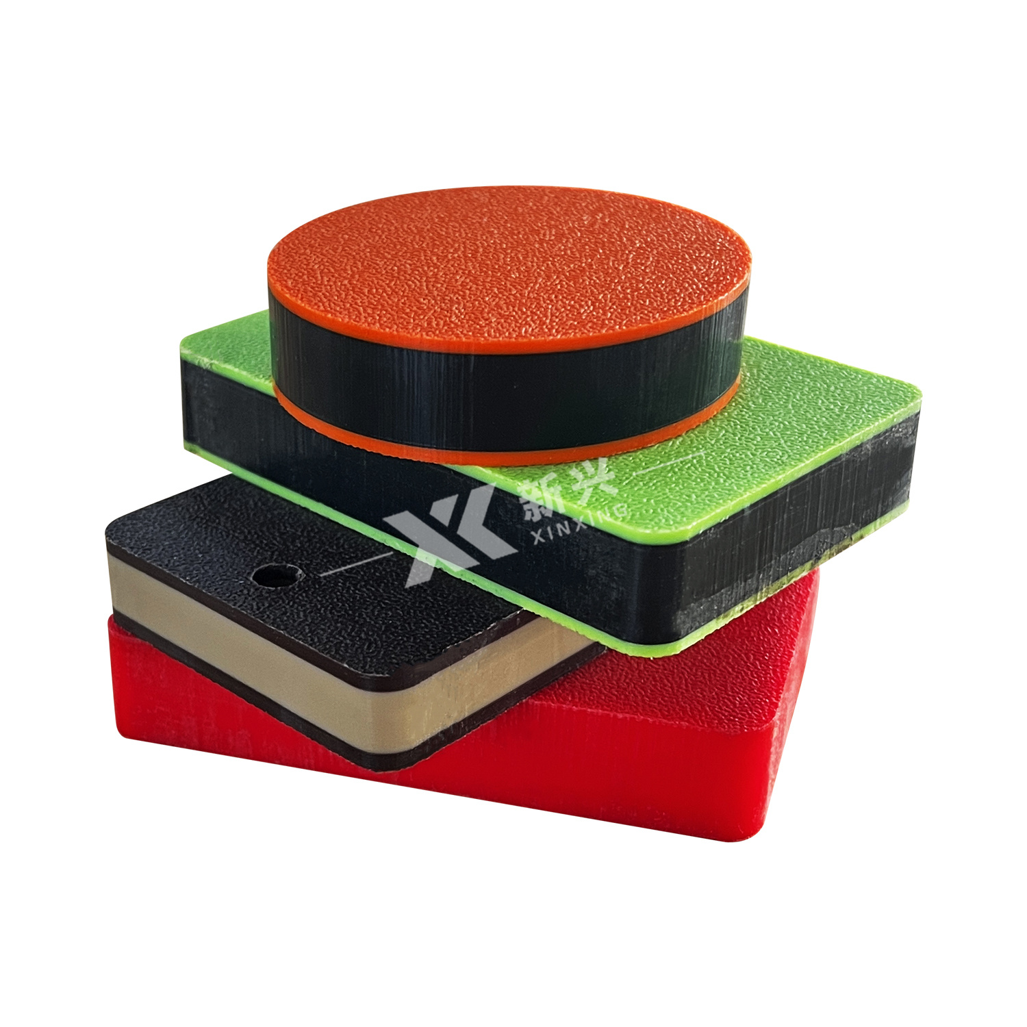 Textured dual color sandwich HDPE sheet with layers