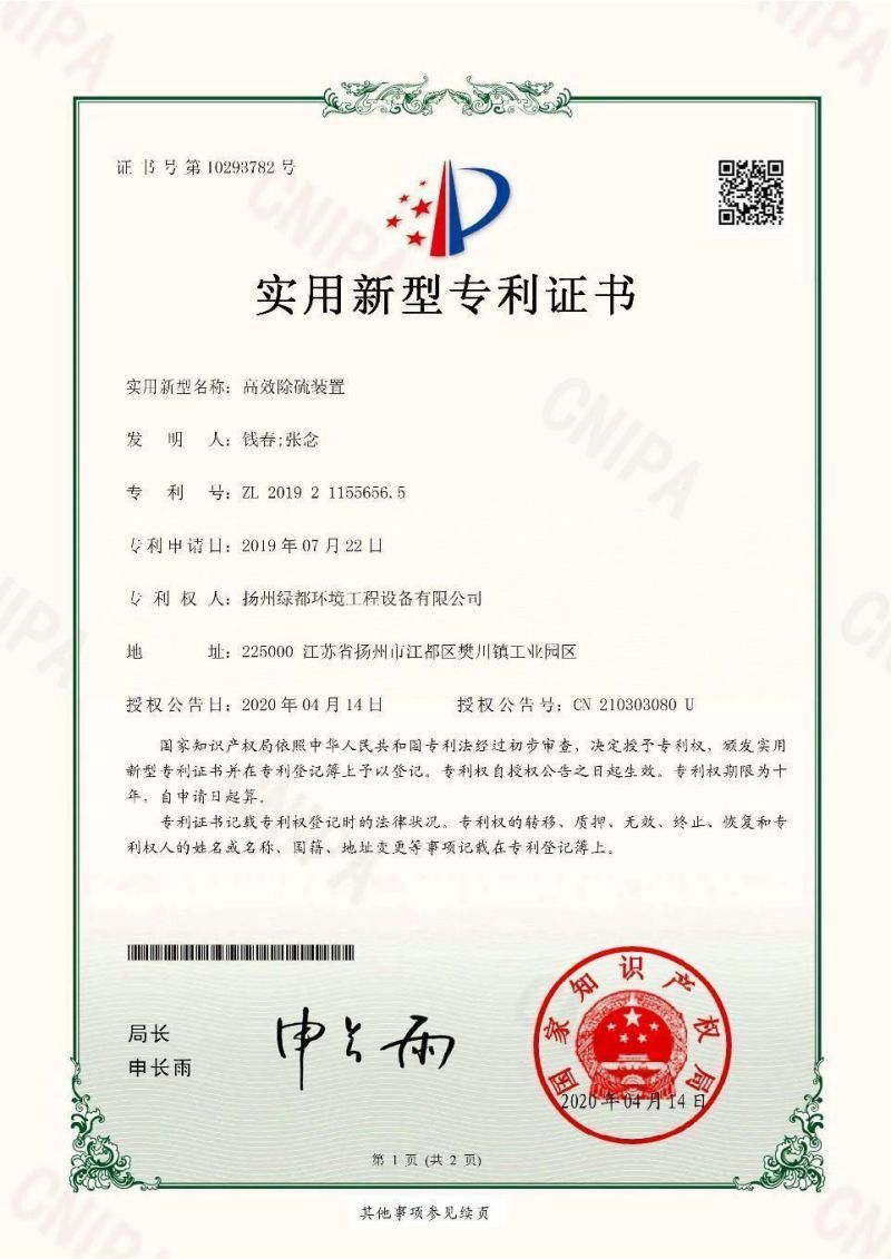 Patent certificate 2019.07.22